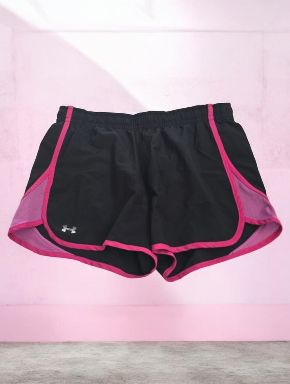Under Armour Black Shorts with Hot Pink Trim - Women's Athletic Running Shorts - Picture 1 of 5